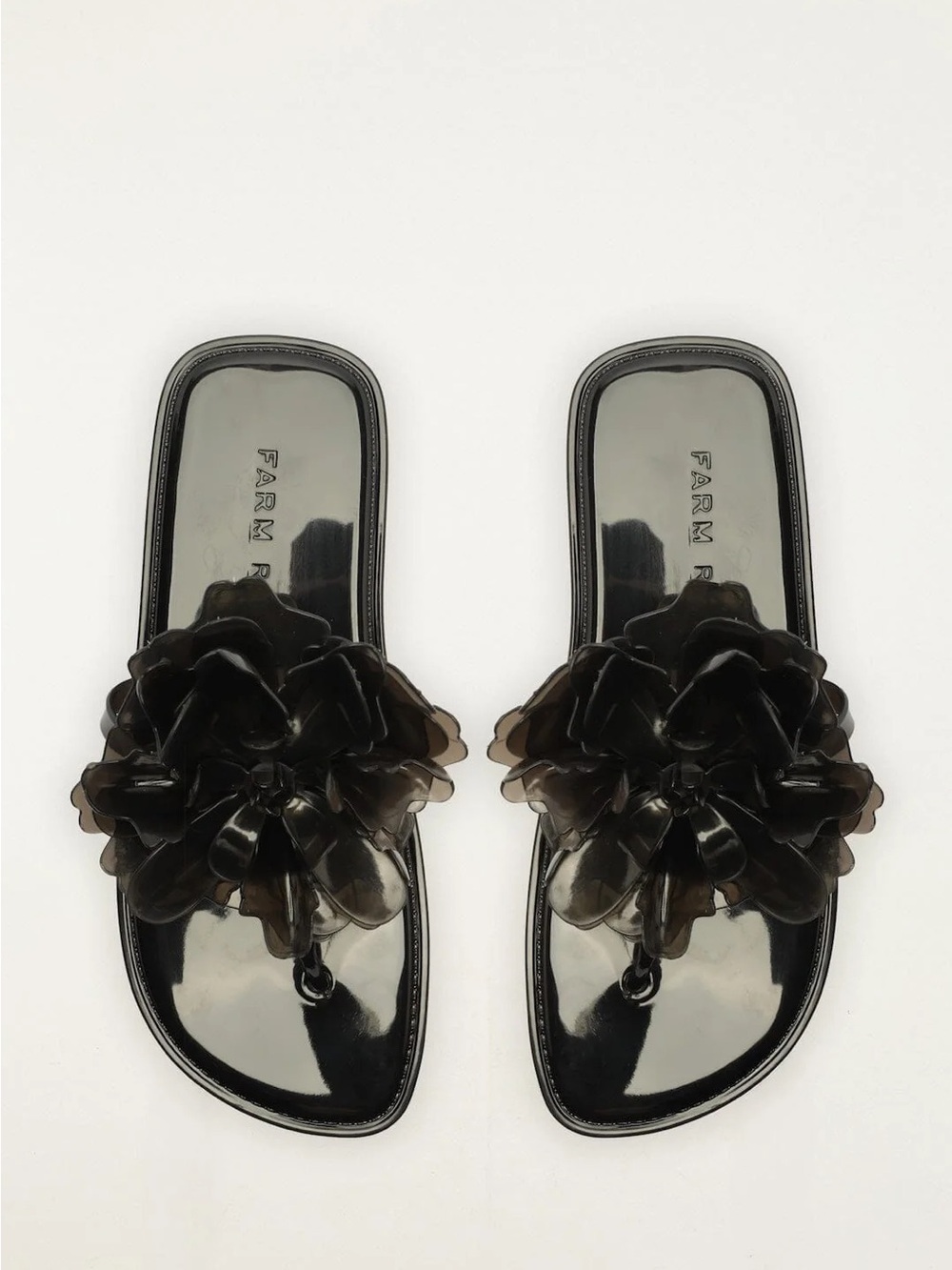 NWT FARM Rio Black Jelly Flower Flat Sandals Floral Thong Slip-On Sz US 8/9